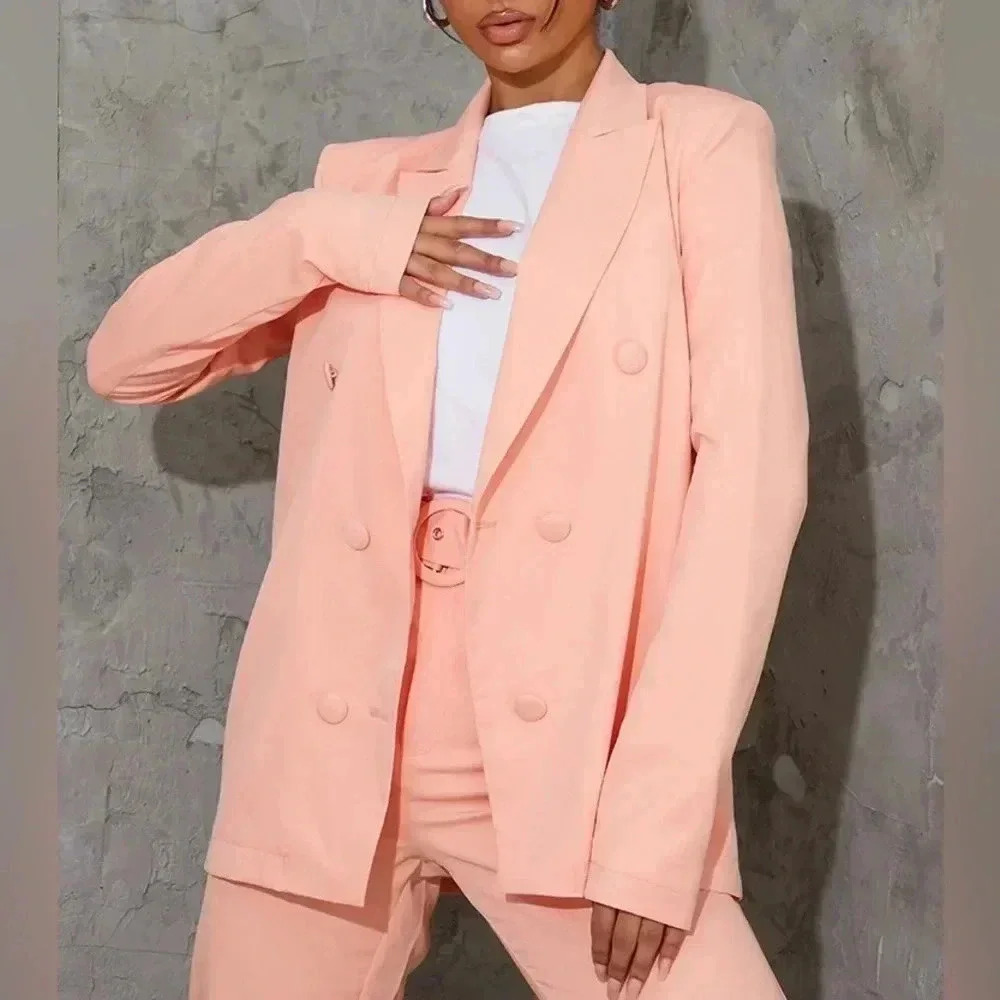NWT Pretty little thing Peach Woven Triple Breasted Blazer Jacket. us16